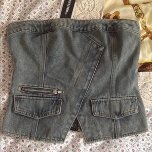 PrettyLittleThing Denim Strapless Top